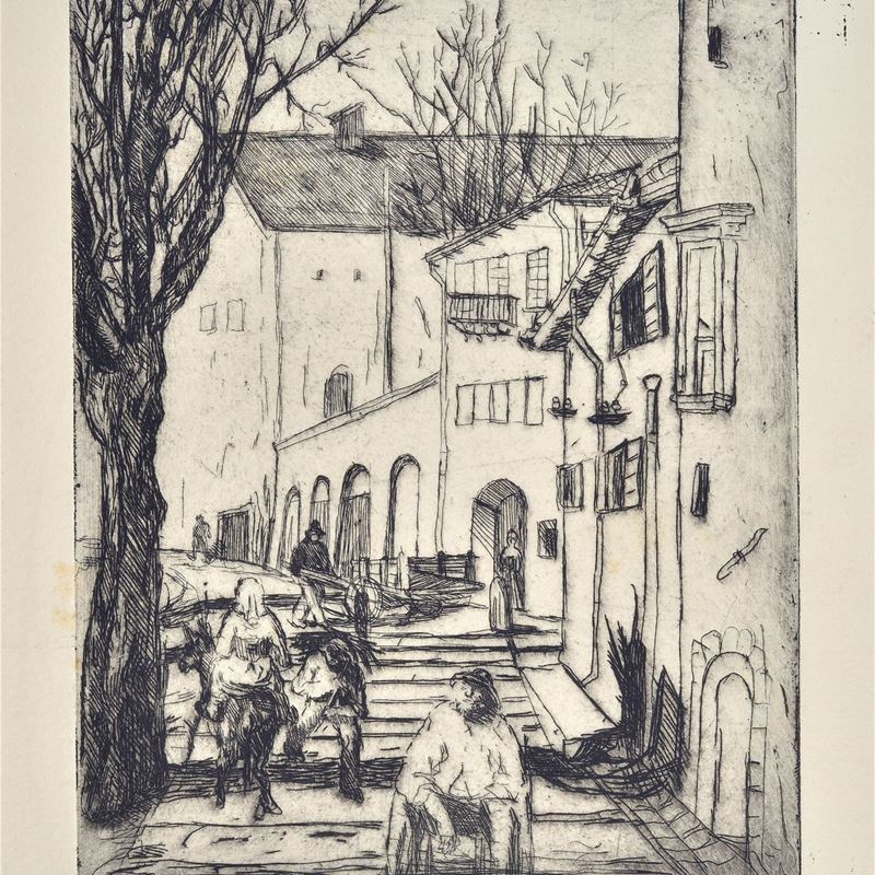 Remo Brindisi - Scorcio di Paese con Figure