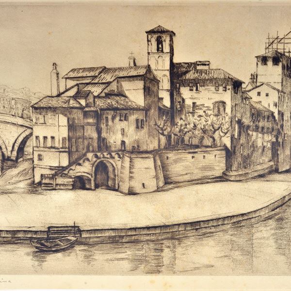 Isola Tiberina  - Acquaforte - Asta GRAFICA ED EDIZIONI - Galleria Pananti Casa d'Aste