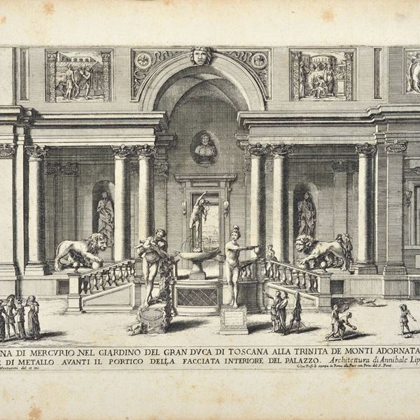 Giovanni Francesco Venturini : Fontana di Mercurio nel Giardino del Granduca di Toscana alla Trinità de Monti [...]   - Incisione all'acquaforte - Asta PORCELLANE, DIPINTI E OGGETTI D'ARREDO - Galleria Pananti Casa d'Aste