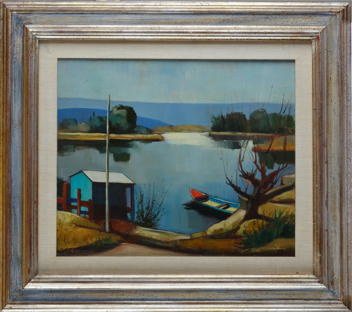 Silvio Polloni - Paesaggio con Fiume e Barca