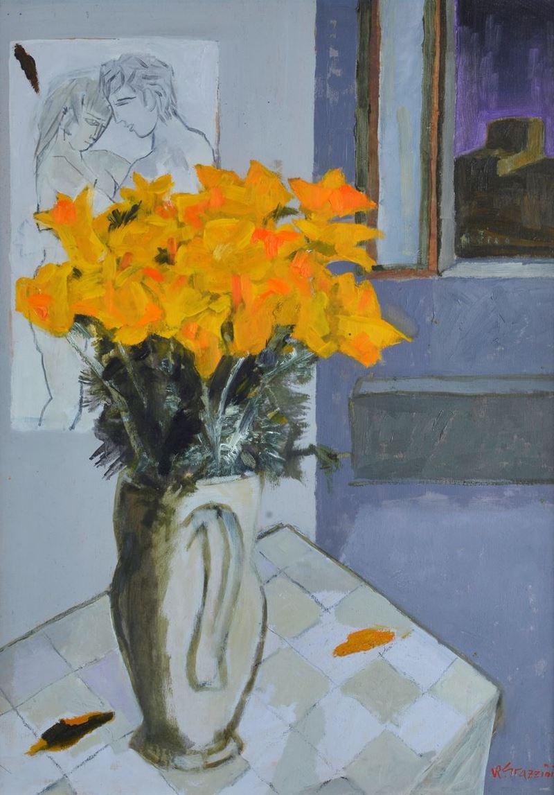 Renzo Grazzini - Interno con Brocca e Fiori