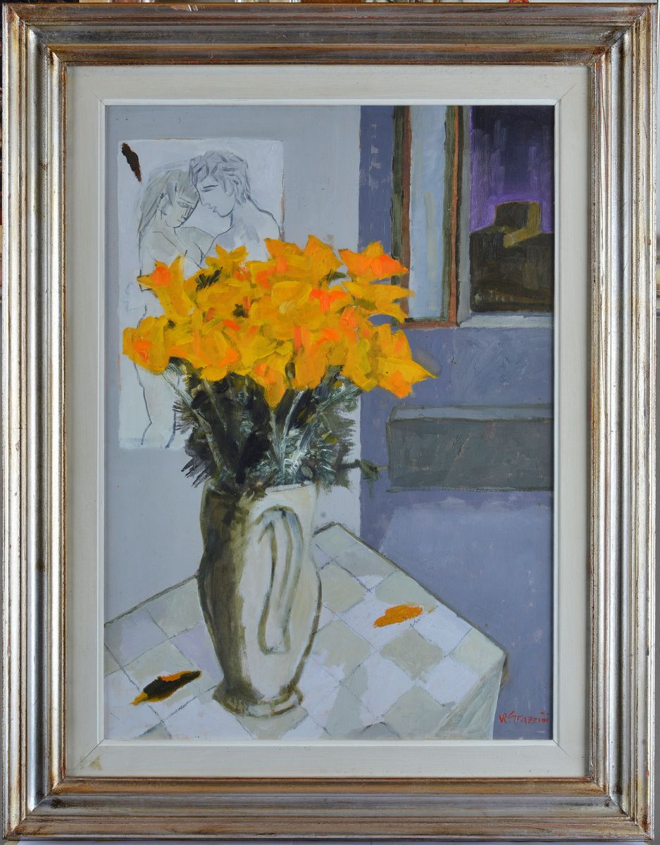 Renzo Grazzini - Interno con Brocca e Fiori
