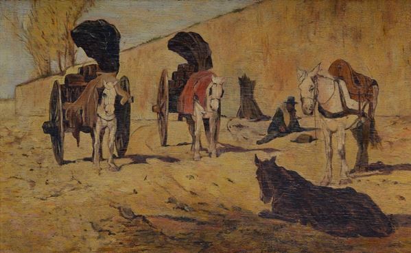 Anonimo, XIX sec. - Carriages and horses