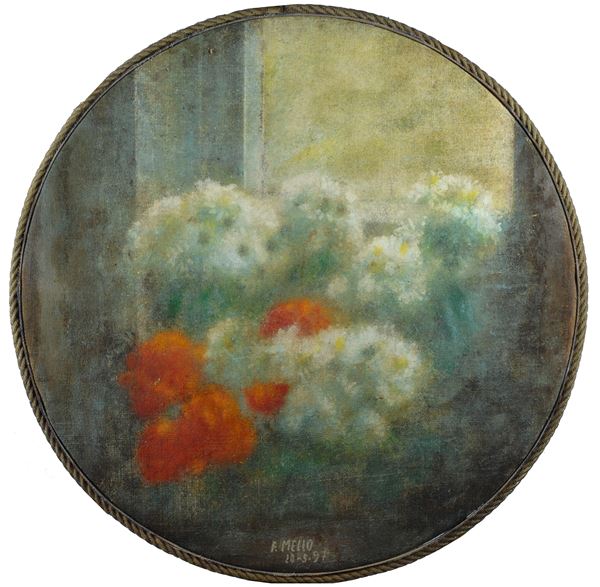 Gianfranco Mello : Flowers  - Oil painting on canvas - Auction Modern and Contemporary  [..]