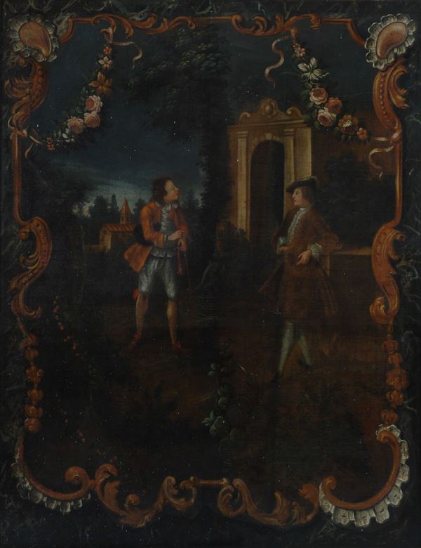 Anonimo, XVIII sec. - Due gentiluomini in giardino