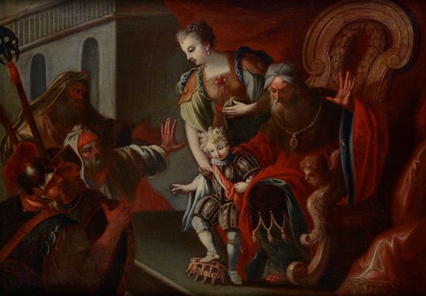 Scuola Europea, XVIII sec. - Infant Moses tramples Pharaoh's crown