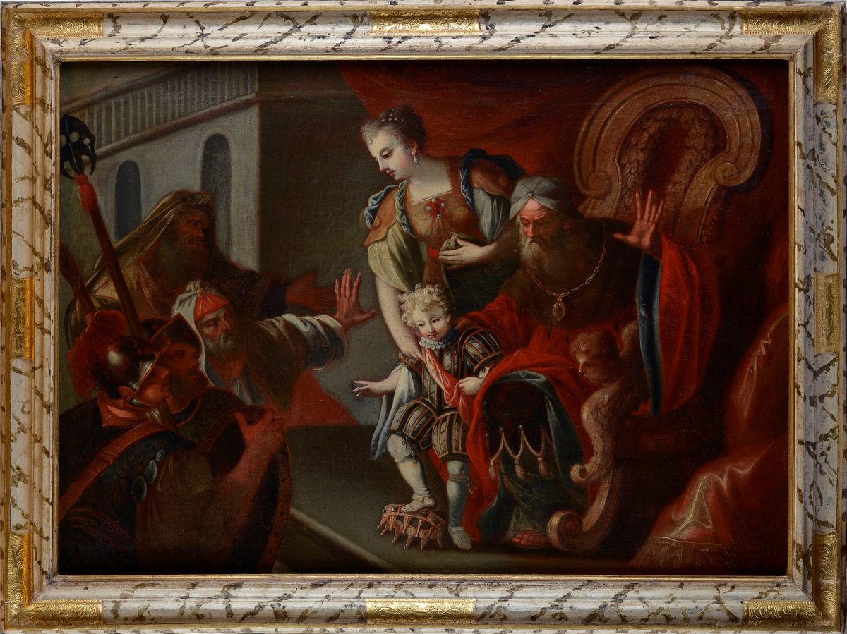 Scuola Europea, XVIII Sec. - Mosè Bambino Calpesta la Corona del Faraone