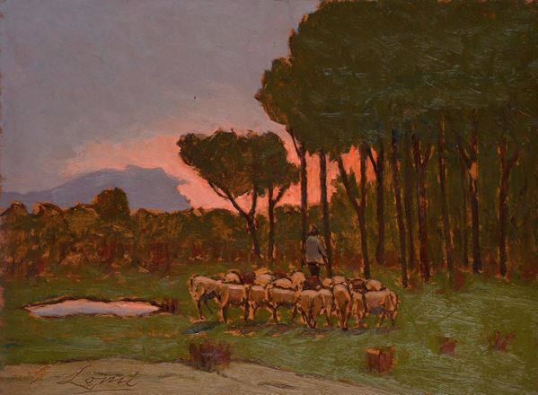 Giovanni Lomi - Tramonto tra i pini