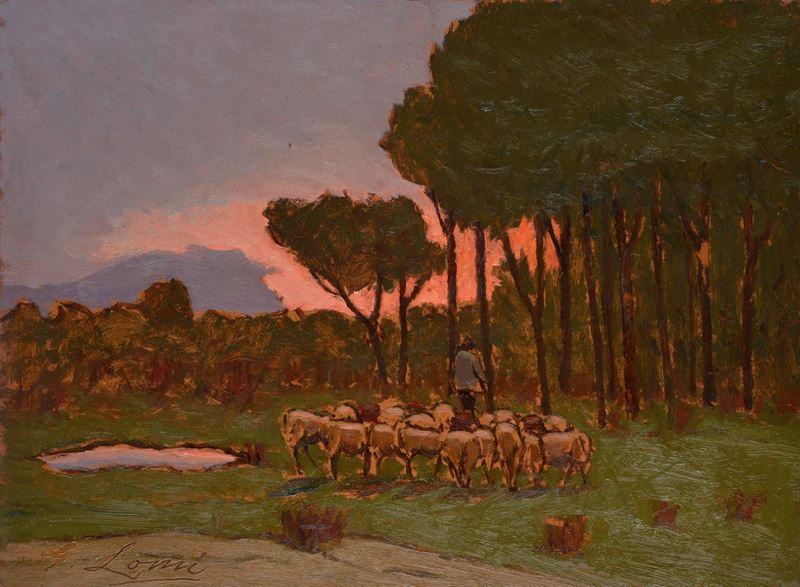 Giovanni Lomi - Tramonto tra i Pini