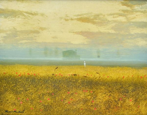 Anonimo, XX sec. - Field of poppies (on the front) - Landscape (on the reverse)