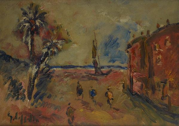 Emanuele Cappello - Strada con case e figure