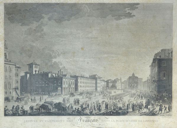 Arrivée et campement des francais dans la place - d'arme - de Livourne