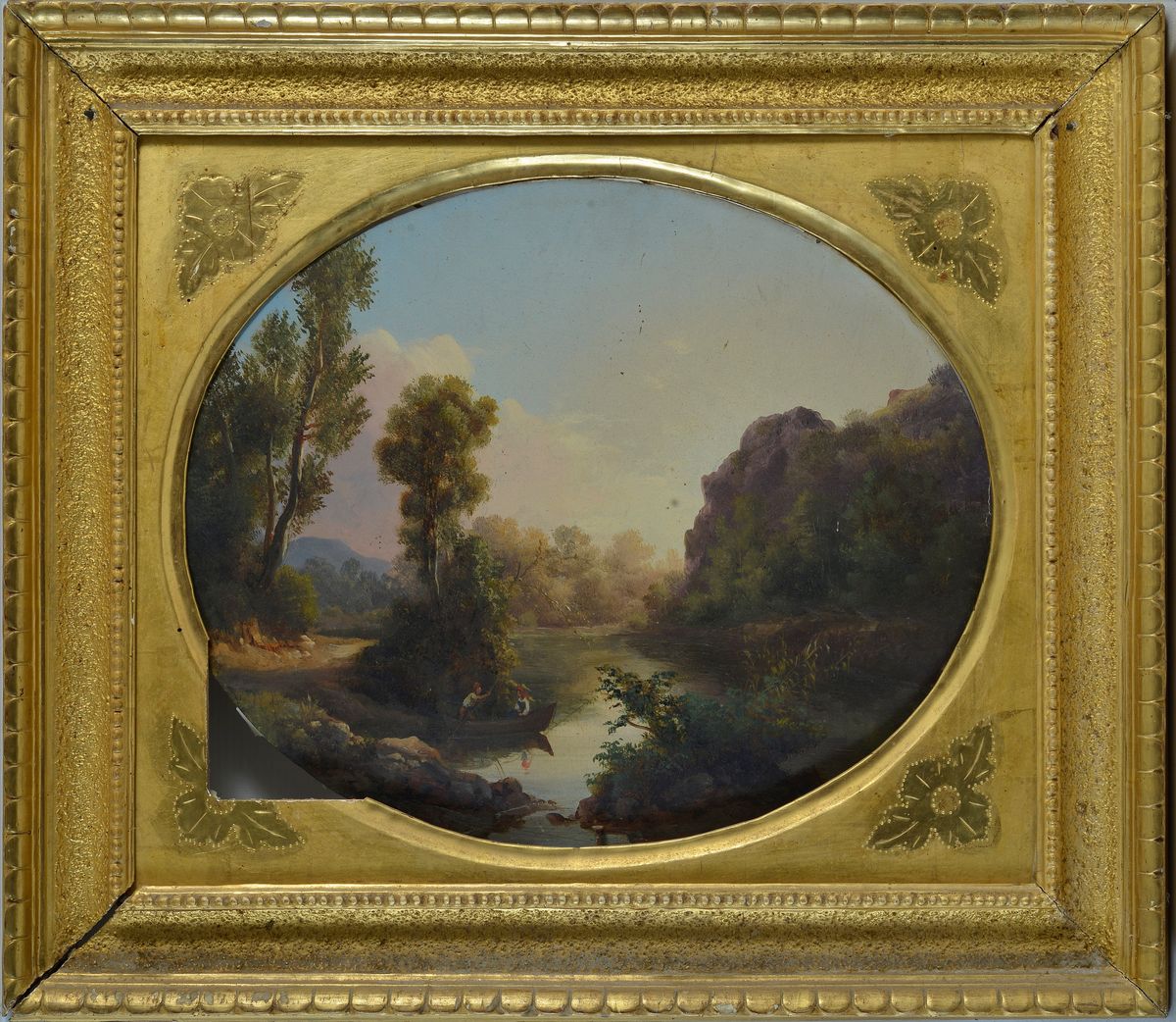 Anonimo, XIX Sec. - Paesaggio Fluviale con Figure