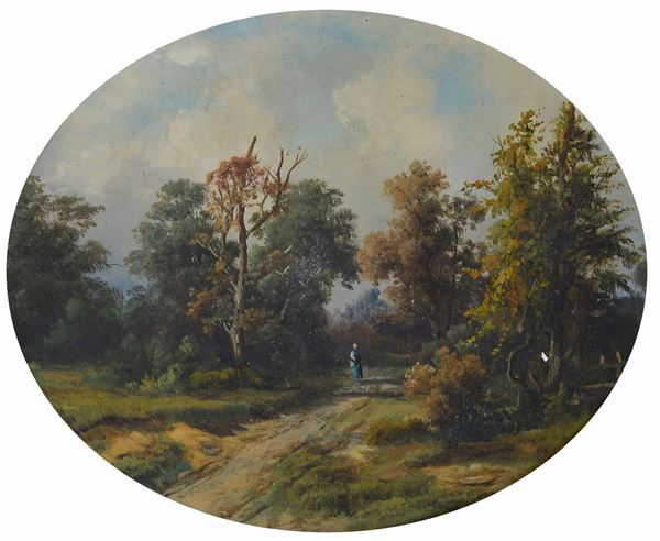 Carlo Mark&#242; - Paesaggio con strada di campagna e figura