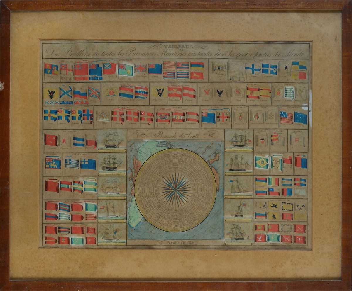 Tableau Des Pavillons De Toutes Les Puissances Maritimes Existantes Dans Les Quatre Parties Du Mo...