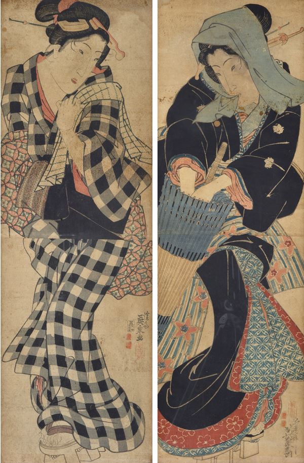Anonimo, XIX sec. - Pair of Japanese prints