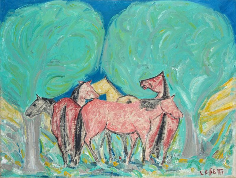 Giuseppe Cesetti - Cavalli Sotto gli Alberi