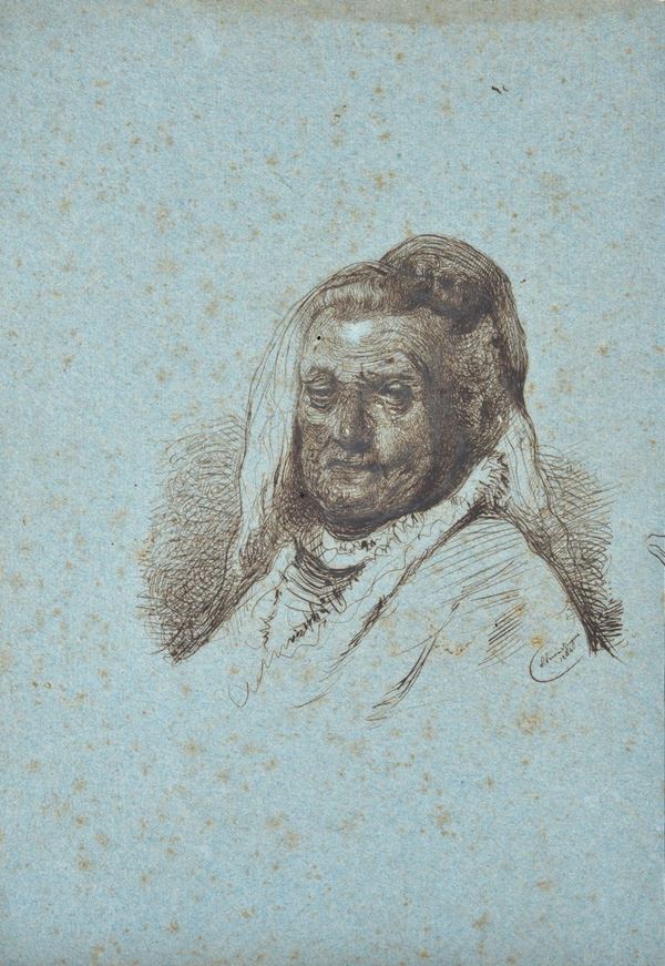 Luigi Serra : Portrait of Rembrandt's mother  (1864)  - Ink on paper - Auction AUTHORS OF XIX AND XX CENTURY - II - Galleria Pananti Casa d'Aste