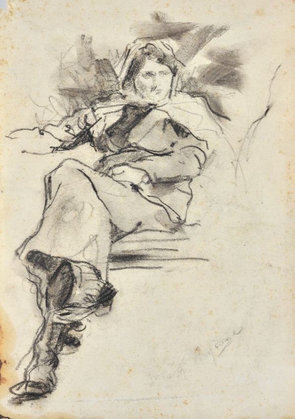 Raffaele Ragione : Chanteuse (front), Man from behind (back)  - Charcoal on paper - Auction AUTHORS OF XIX AND XX CENTURY - II - Galleria Pananti Casa d'Aste