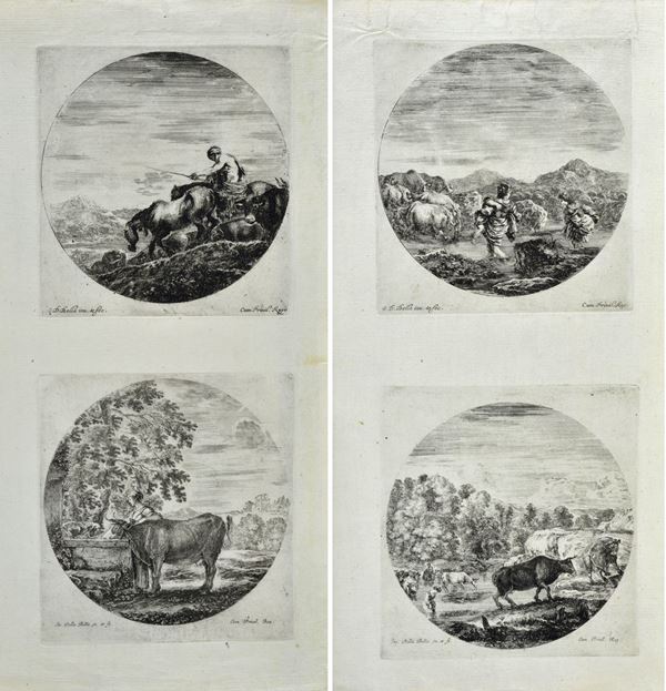 Stefano della Bella - Two etchings with rural and bucolic scenes