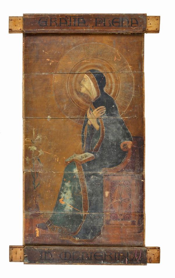 Anonimo, fine XIX - inizio XX sec. : Virgin Announced  - Oil on the table - Auction ANTIQUES - I - Galleria Pananti Casa d'Aste