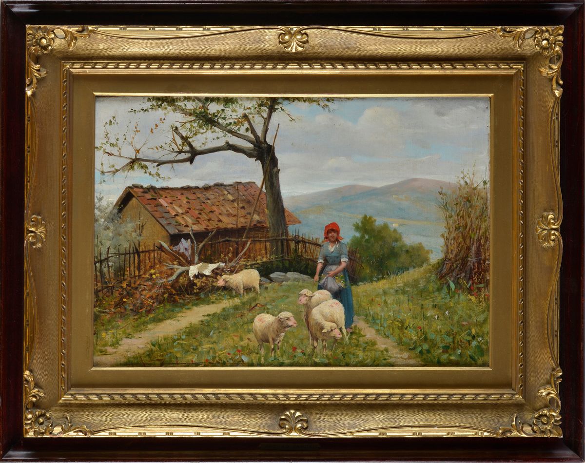 Arturo Zanieri - Paesaggio con Contadina e Gregge
