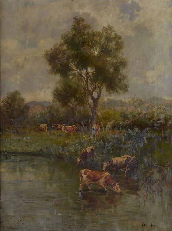 Vittorio Avanzi - Landscape with herds and figures
