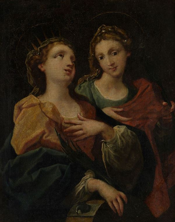 Attr. a Sebastiano Sante Bizzarri (Siena, 1648 - 1692) - Saint Catherine of Alexandria and Saint martyr
