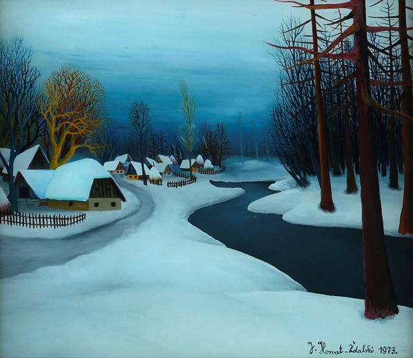 Josip Horvat Zdalski - Paesaggio innevato con case
