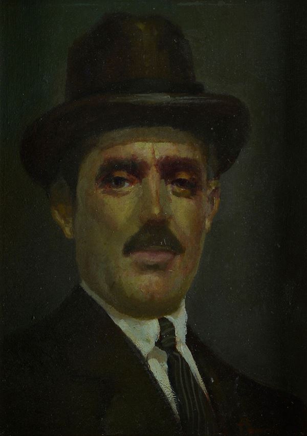 Anonimo, XX sec. - Portrait of a man with a bowler hat