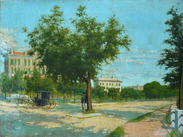 Eugenio Cecconi - Landscape with figure and carriage