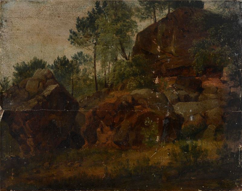 Anonimo, XIX Sec. - Paesaggio con Rocce