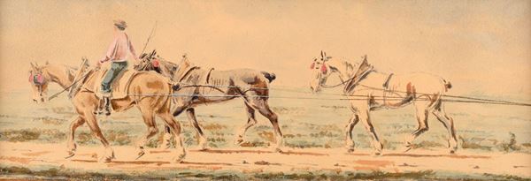 Anonimo, XX sec. - Peasant with horses