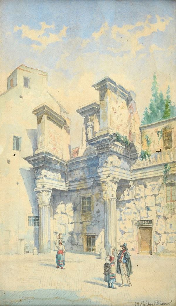 Anonimo, XIX - XX sec. - Glimpse of the village with figures