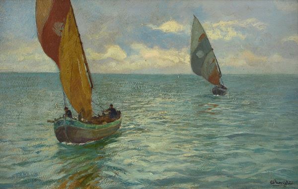 Carlo Passigli - Marina con barche