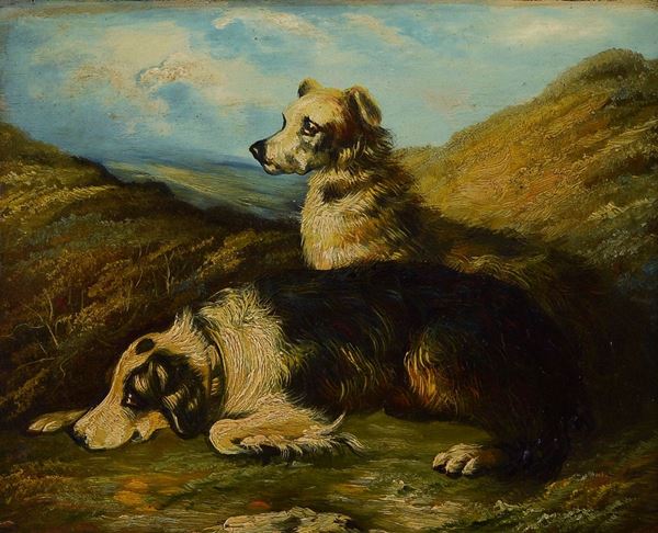 Anonimo, XX sec. - Paesaggio con cani a riposo