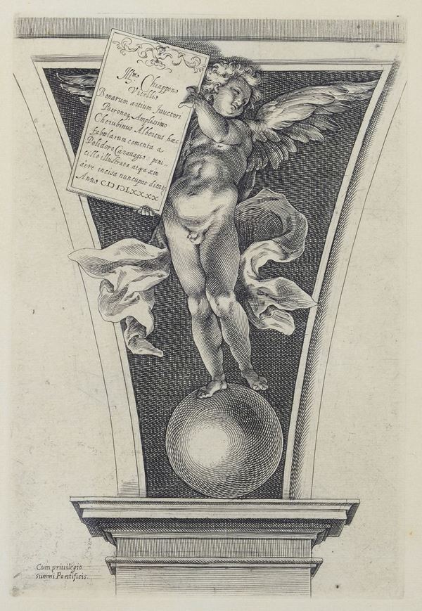 Cherubino Alberti - Frontespizio con putto che sorregge una tavoletta (da Polidoro da Caravaggio)