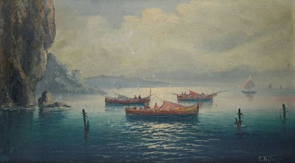 Anonimo, XX sec. - Gulf with fishermen boat