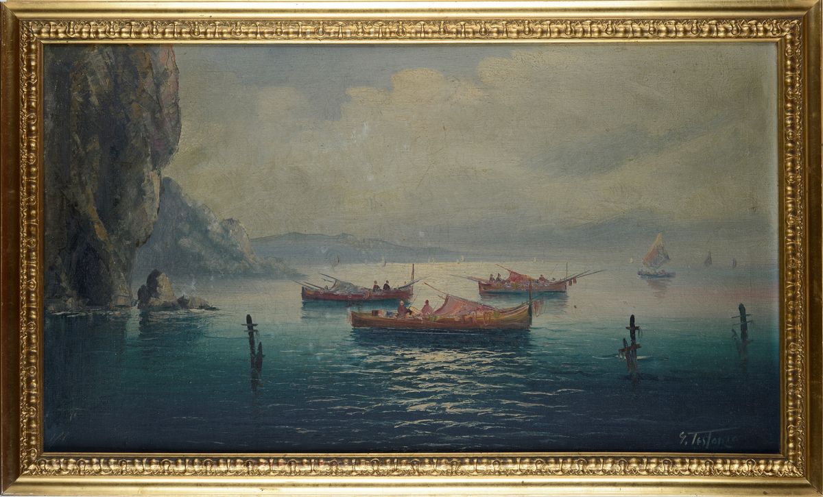 Anonimo, XX Sec. - Golfo con Barca di Pescatori