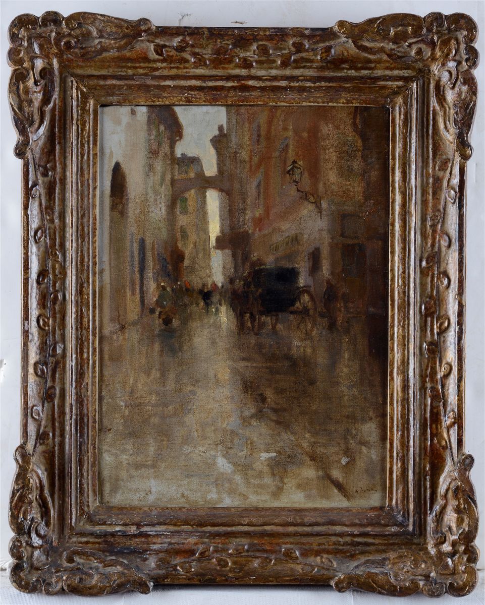 Attilio Pratella - Strada con Carrozza e Figure