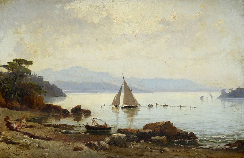 Hermann Corrodi - Scorcio della Costa con Barche di Pescatori