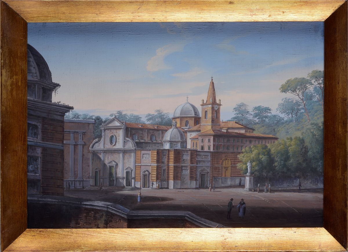 Anonimo, Inizi XIX Sec. - Veduta di Piazza con Basilica