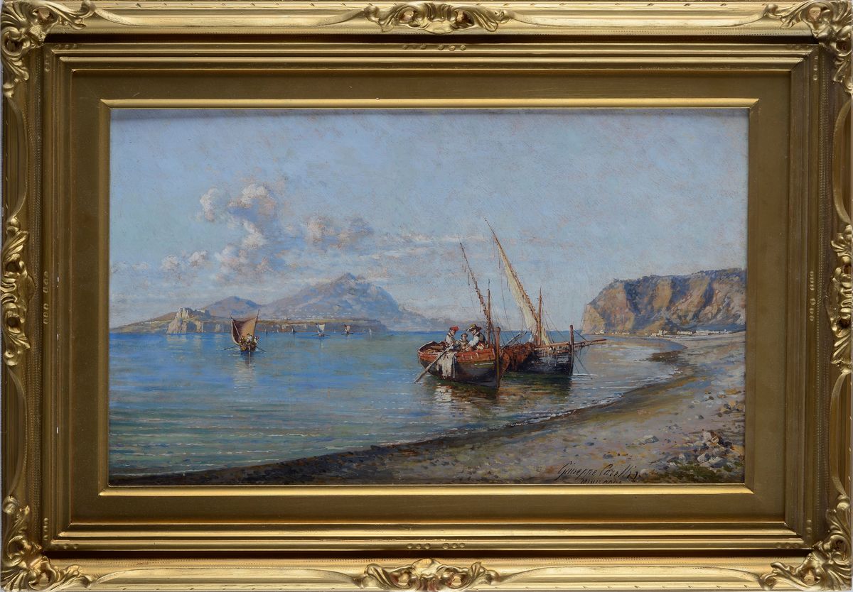 Giuseppe Carelli - Spiaggia di Miliscola con Barche di Pescatori