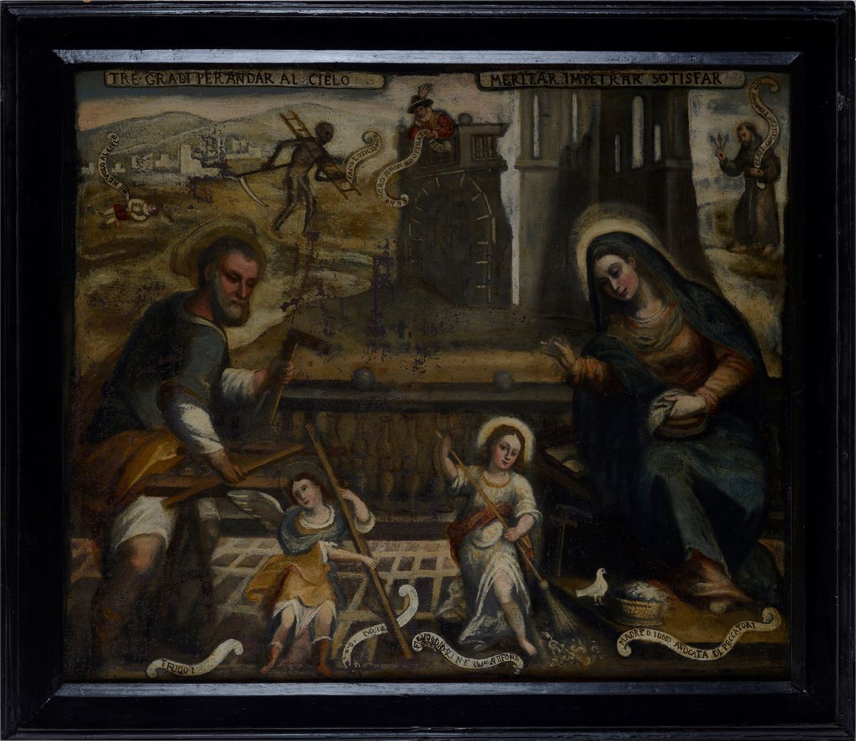 Scuola Italia Settentrionale, XVII Sec. - La Sacra Famiglia - Tre Gradi per Andare al Cielo