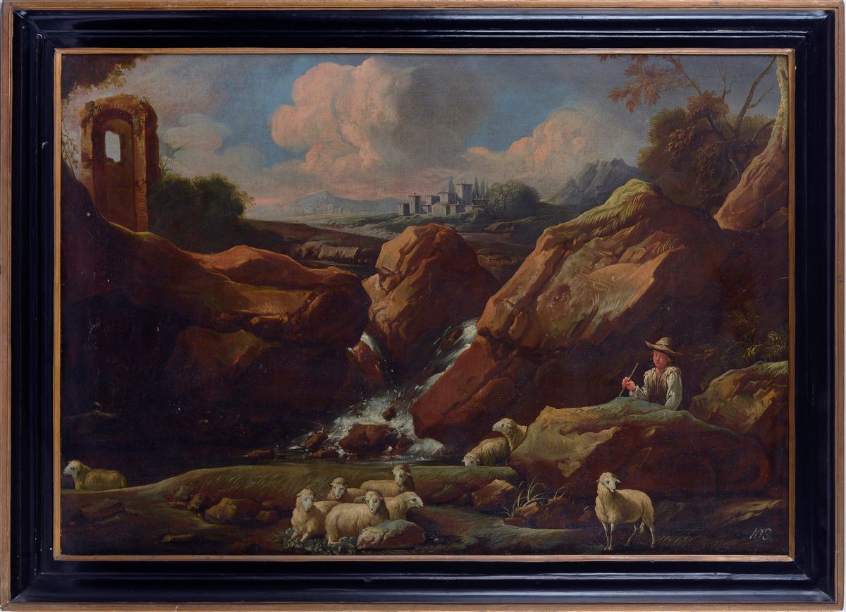 Scuola Fiamminga, XVII Sec. - Paesaggio con Pastore e Gregge