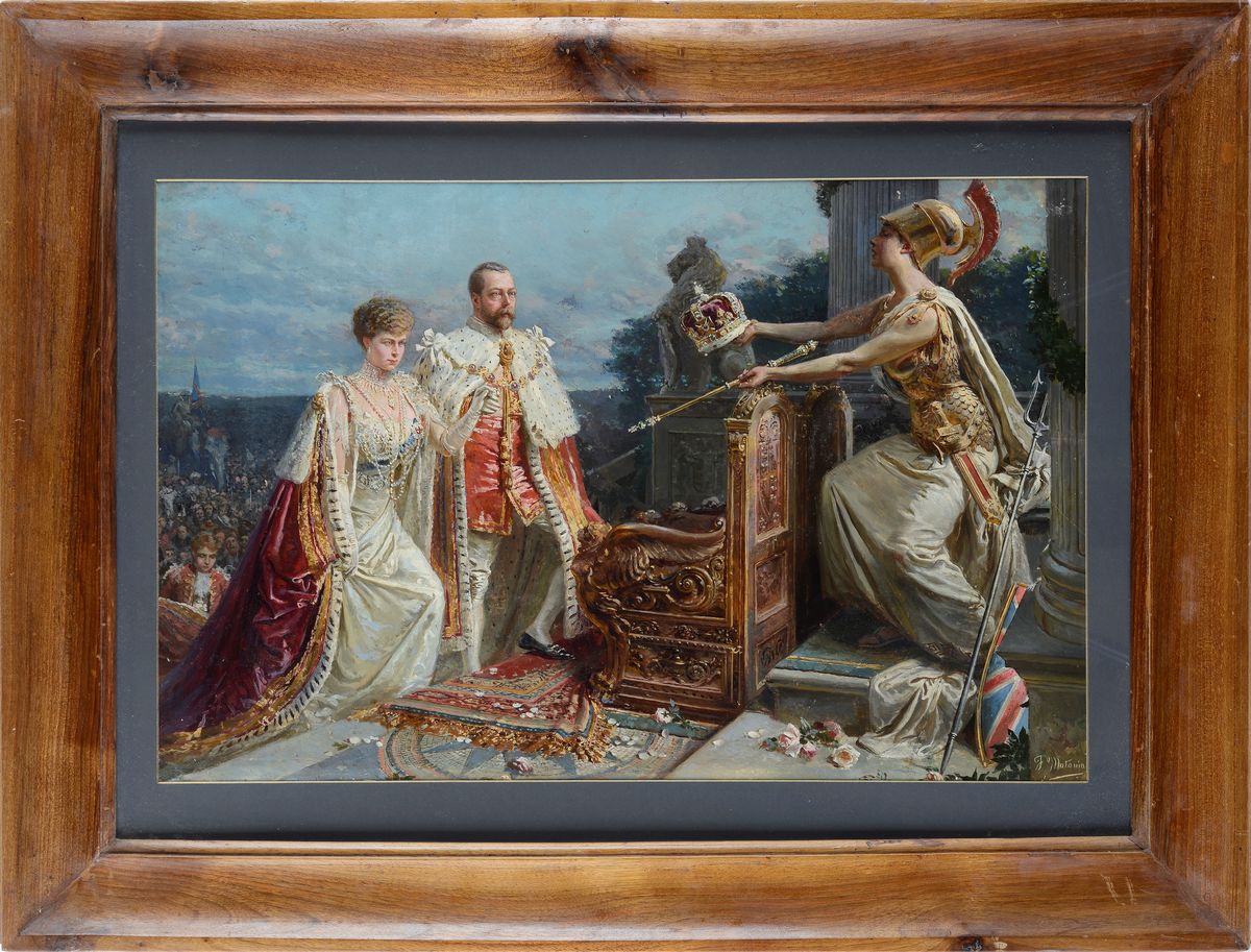 Fortunino Matania - Giorgio V e Maria di Teck Incoronati dalla Personificazione Dell'inghilterra