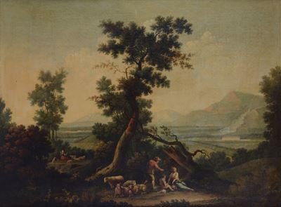 Paesaggio con Veduta della Reggia di Caserta e Figure di Pastori