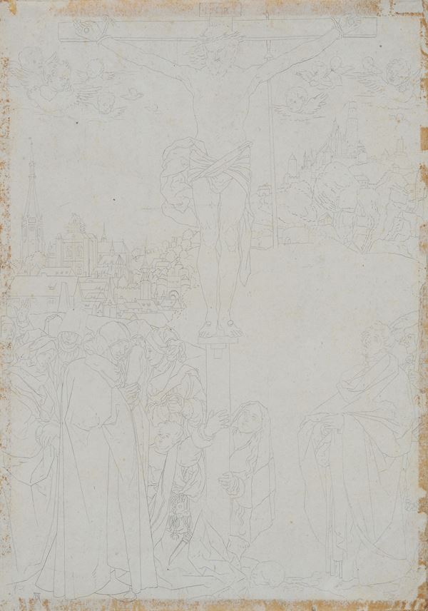 Anonimo, inizi XIX sec. : Crocefissione da Albrecht Durer  - Penna su carta - Asta ANTIQUARIATO - I - Galleria Pananti Casa d'Aste