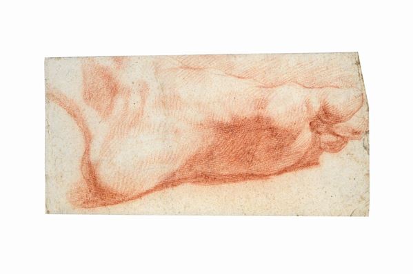 Scuola Emiliana, XVII sec. : Studio di piede  - Sanguigna su carta - Asta ANTIQUARIATO - I - Galleria Pananti Casa d'Aste