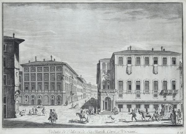Giuseppe Zocchi - Veduta dei palazzi dei Sig. March. Corsi e Viviani. T. 12